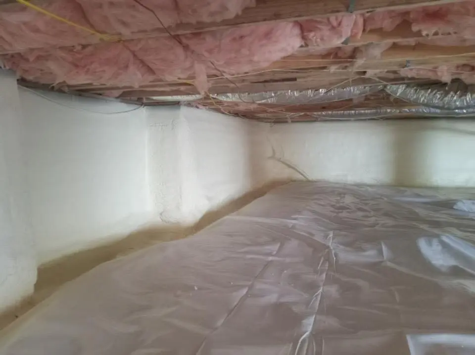 Crawl space encapsulation with closed-cell spray foam for Commercial Roof Restoration in East Hills